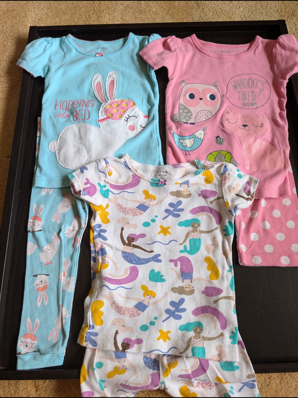 Girls' 2T Carter's PJ Lot Bunny, Owl, & Mermaid Pajama Set